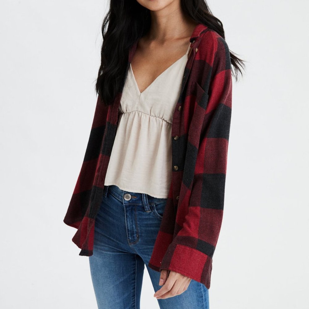AE Oversized Plaid Button Button Up Shirt